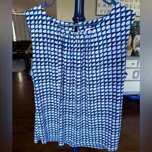 Calvin Klein Abstract Blue, Black, and White Top, Pleated Scoop neck, Size 1X